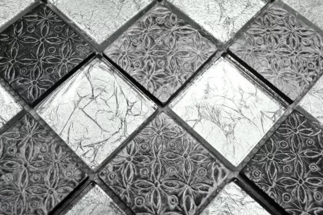 Carreaux de Mosaique Argent Pâte Verre Résine Optique Miroir Mosaïque Küchenwand 3