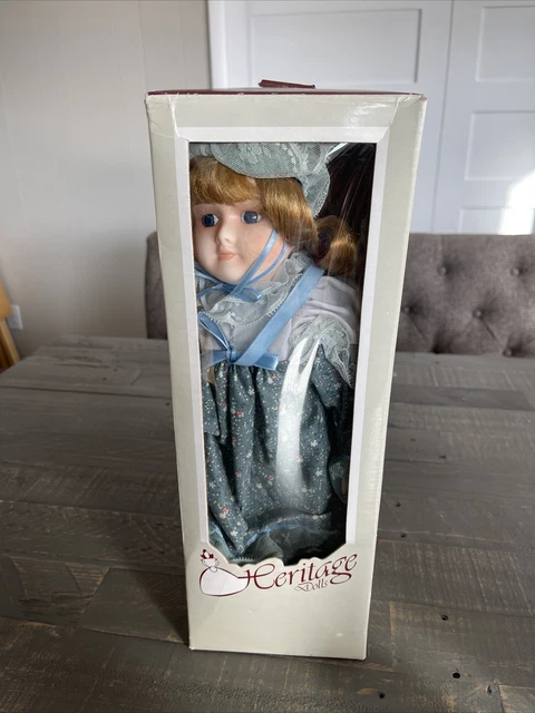 Heritage Dolls porcelain w/Red hair 16” IOB Blue floral Dress & Eyes BS3