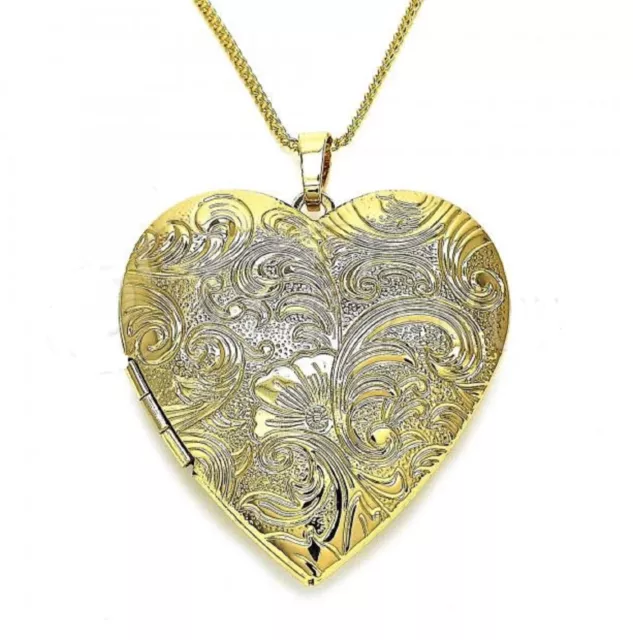 9ct Gold  Locket GF Extra   Large Flower  Heart Pendant  Chain Necklace