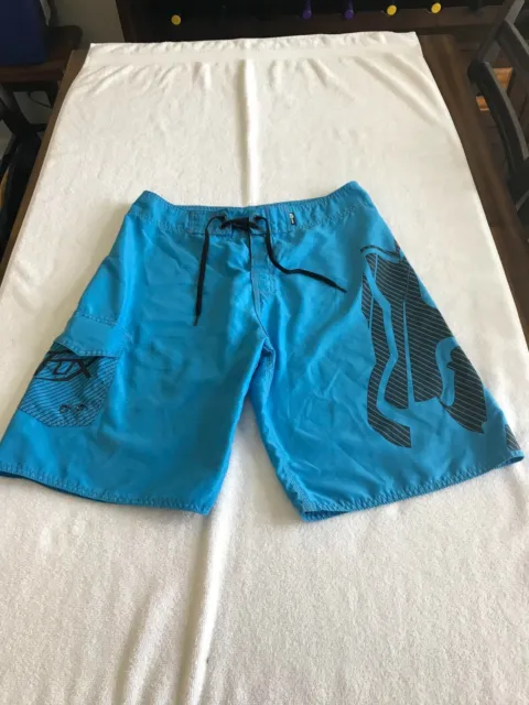 Men's 34 Fox Board Shorts Blue w/ Fox logos, pocket at right leg 