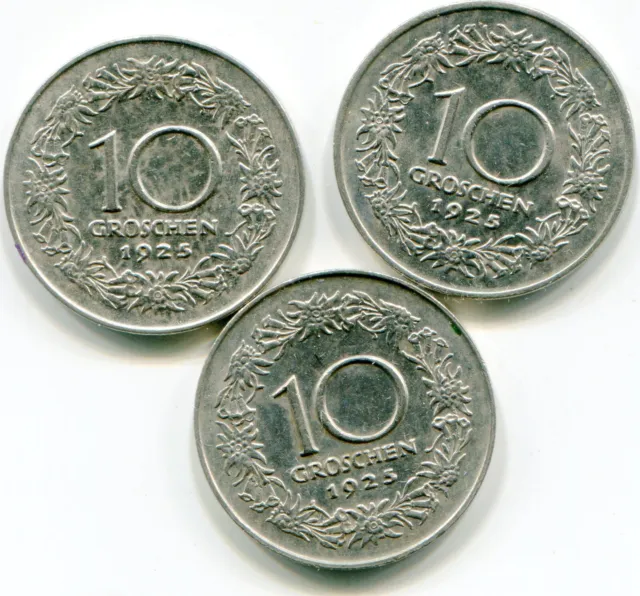 Austria 10 Groschen 1925 lot of (3) HG coins  lotsep6489