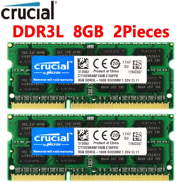 CRUCIAL DDR3L DDR3 16GB 2X8GB 1600 Mhz 2Rx8 PC3L-12800 SODIMM Laptop Memory RAM