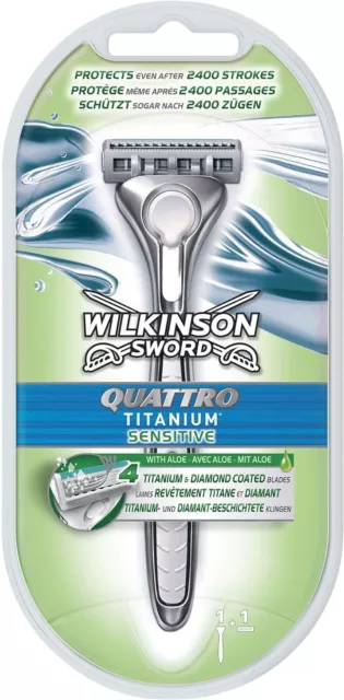 WILKINSON Sword Pack Rasoir QUATTRO TITANIUM SENSITIVE + 1 Recharge Lame Rasoir