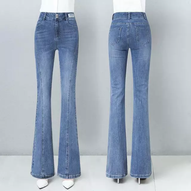FEMME JEAN PATTE D l phant Pantalon vas Taille Haute Bouton