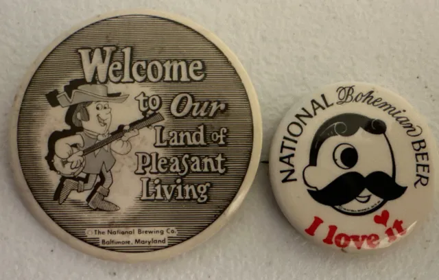 2 Vintage National Brewing Co. Mr. Boh Bohemian Beer Advertising Pinback Buttons