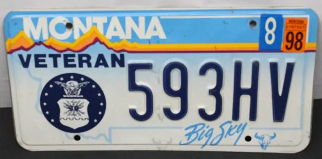 1998 Montana Veteran License Plate Big Sky Country 593HV expired 08/1998