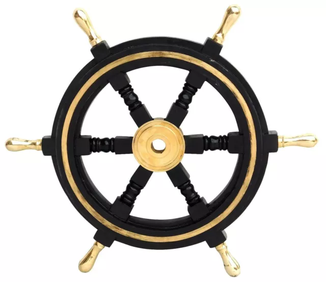 24" Brass Finishing Wooden Steering Ship Wheel Pirate Vintage Wall Boat Décor