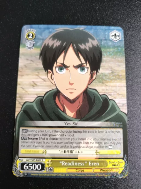 Weiss Schwarz : Readiness Eren S35-E007 R attack of Titans