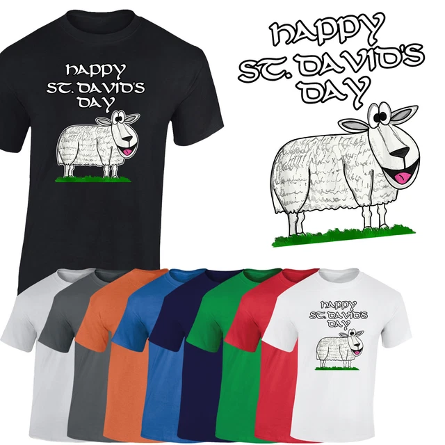 Happy St David's Day Mens T-Shirt Cymru Welsh Sheep Wales Unisex Gift Tshirt