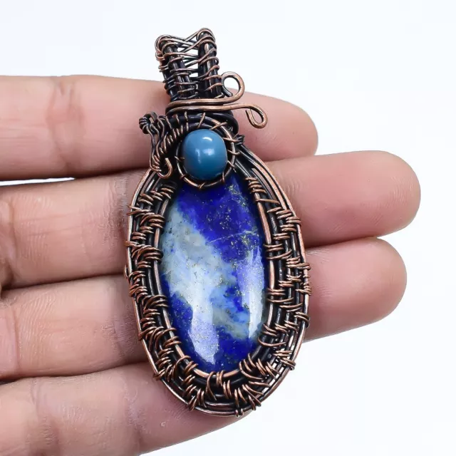 Lapislazuli Edelstein Handgemacht Kupfer Draht Gewickelt Schmuck Anhänger 2.6 "