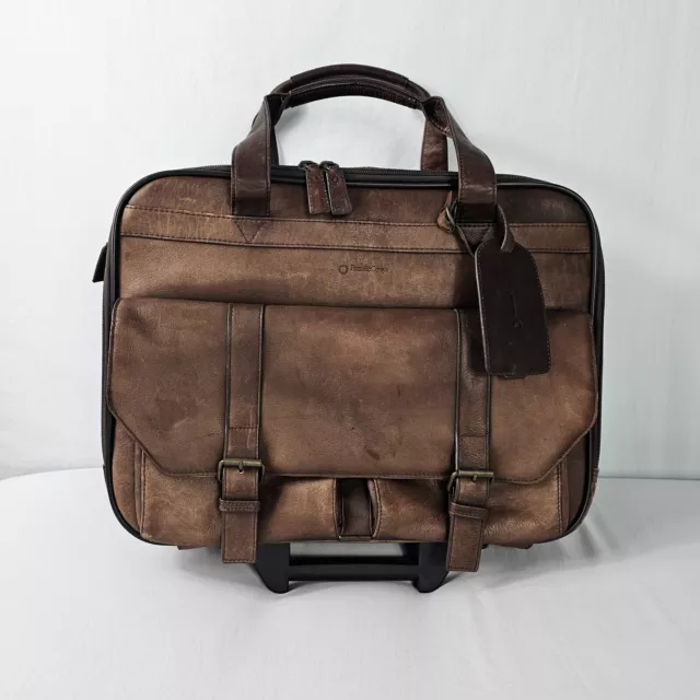 FRANKLIN COVEY ROLLING Leather Briefcase Carry Travel Bag Laptop Brown  $58.50 - PicClick