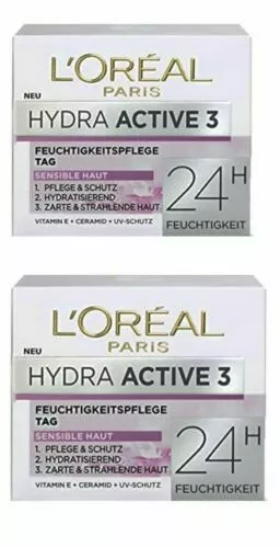 ✅ Loreal Hydra Active 3 Tagespflege Creme sensible Haut Feuchtigkeit 2x 50 ml ✅