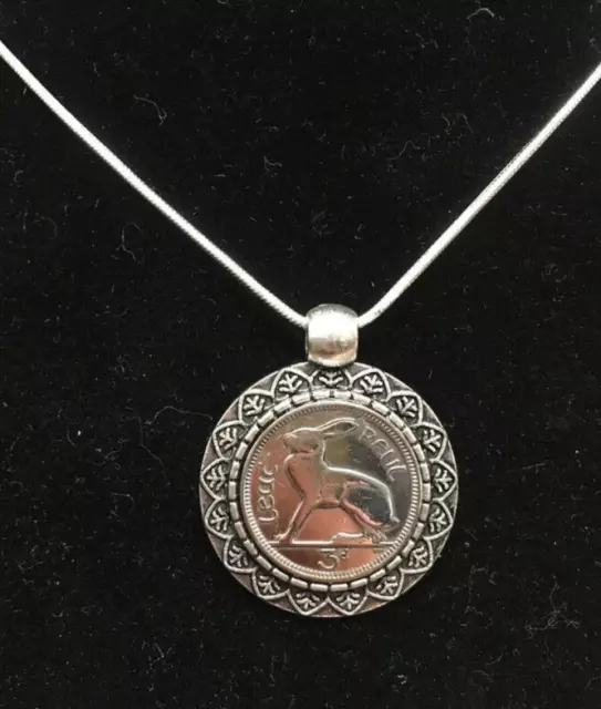 Irish 3d Reul Coin Pendant Necklace - Hare Design Irish Threepence Gift - Luxury