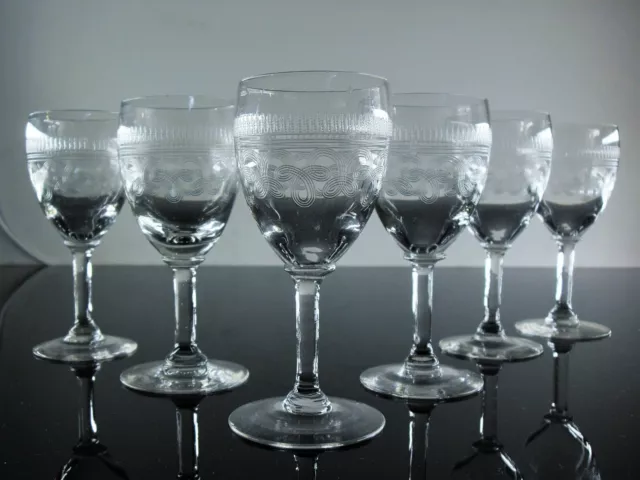 Antiche 6 Bicchieri IN Vetro Soffiato Inciso Chiaro ACIDO Baccarat Meisenthal