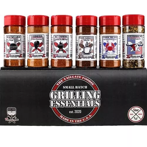 THE TAILGATE FOODIE 8pc Grill Essentials Gift Set with 6 Secret BBQ Seasoning...