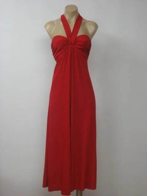RALPH LAUREN NWT Red Halter Stretch Long Dress L Large $179 $69.00 ...