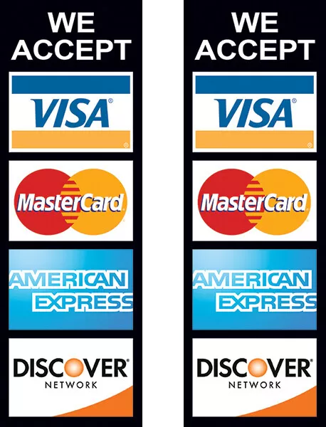 2 PACK - WE ACCEPT Credit Card Sign Sticker Decal Store Window Visa 3"x9" kb