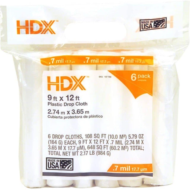 9 Ft. X 12 Ft. 0.7 Mil Plastic Drop Cloth (6-Pack) | (NEW) (FREE SHIPPING)