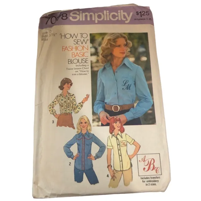 VTG Simplicity Womens Fashion Blouse Sewing Pattern Size 6-16 (see measurements