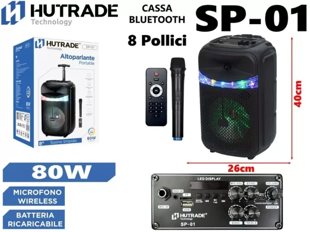 Cassa Amplificata Sp-01 80W Karaoke Bluetooth Microfono Wireless Trolley mar