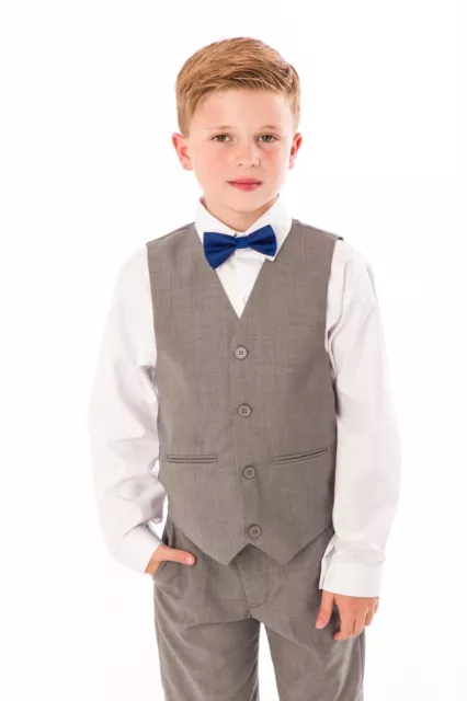 Boys Suits, Page Boy Bow Tie Suit Grey Navy Suit Wedding Party Baby Boys 4 Piece 3