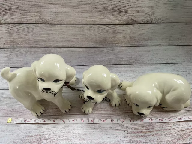 Vintage Large Ceramic Puppy Statue Figurines Set Of 3 Cream/white 3