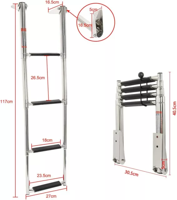 4 Step Telescoping Swim Marine Boat Ladder Telescoping Drop Ladder Stainless 2