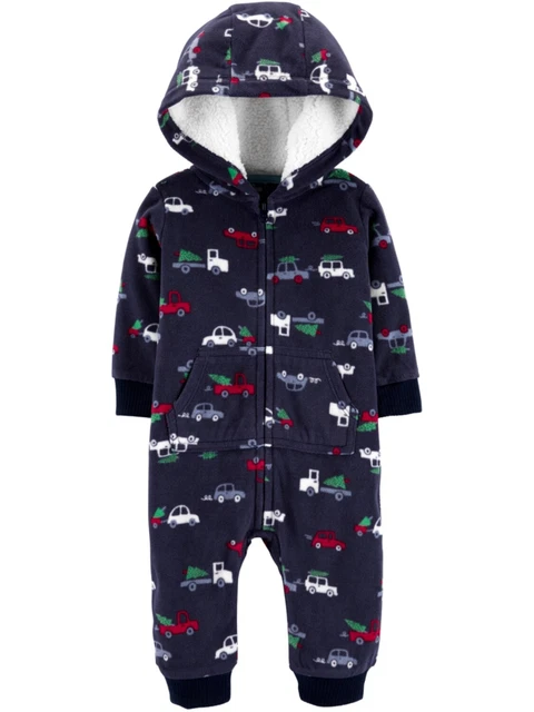 Carters Infant Boys Blue Cars & Trucks Hoodie Jumpsuit Coverall Baby Outfit 18m