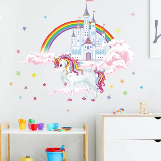 Regenbogen Einhorn Wandaufkleber Wandsticker Wandtattoo Mädchen Kinderzimmer~