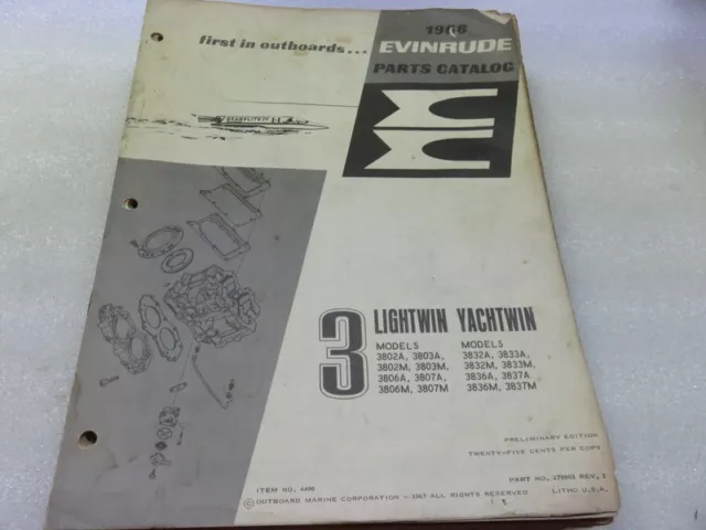 PM66 1969 Evinrude Lightwin Yachtwin Final Edition Parts Catalog Manual 279003
