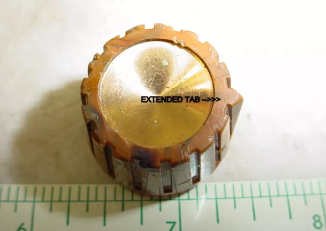 Vintage Brown Plastic Radio Knob Concave Brass Insert W/ Pointer 1  Diameter