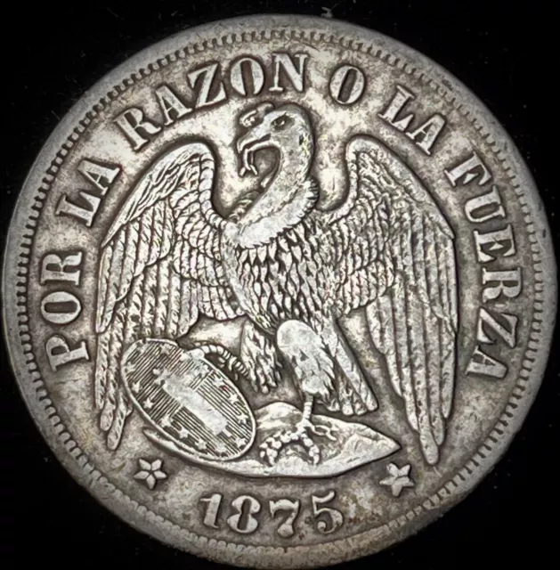 1875 So Chile Peso Silver Chilean Coin KM# 142.1