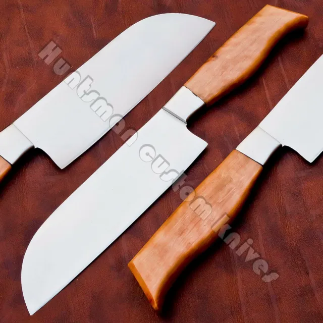30cm OAL Hand Forged 1 Santoku &1 Chef Knife in L6 and D2 with Olive wood Handle 3