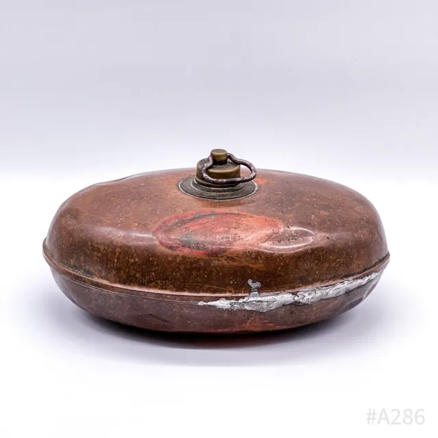 Antike Kupferbettflasche, Bettflasche, Wärmflasche „Rein Kupfer“ oval | 25cm 2