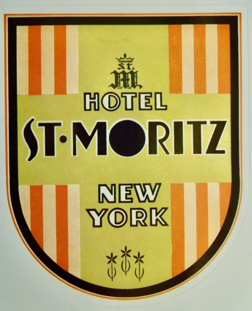 Hotel St Moritz New York City  - Vintage Travel Luggage Label Sticker