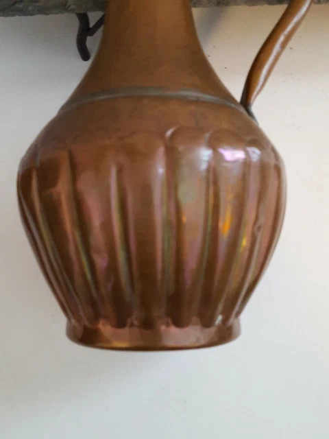 Vintage Brass Pitcher  Signed Copper Color Design & Patina 11.25" Tall