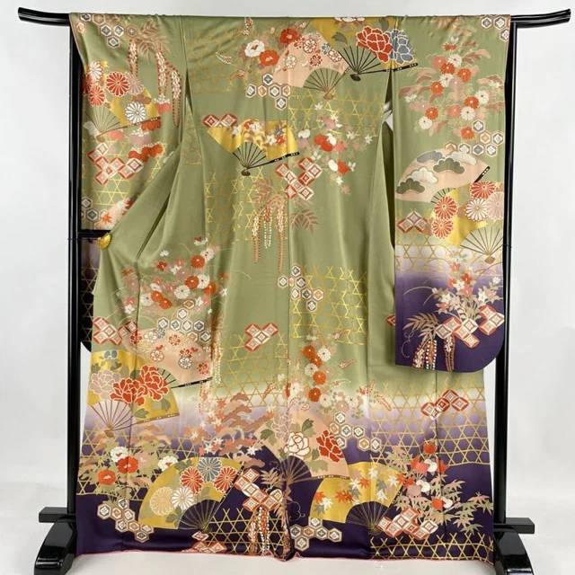 JAPANESE KIMONO FURISODE LONG SLEEVES LADIES WOVEN SILK Pine Bamboo Plum 169.5cm