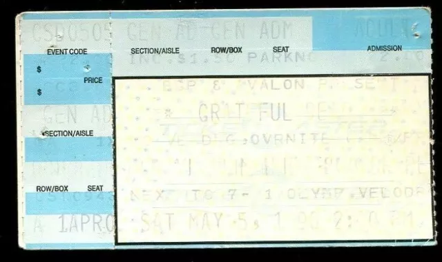 Ticket Concert Grateful Dead Jerry Garcia 1989 4.28 Irvine Meadows