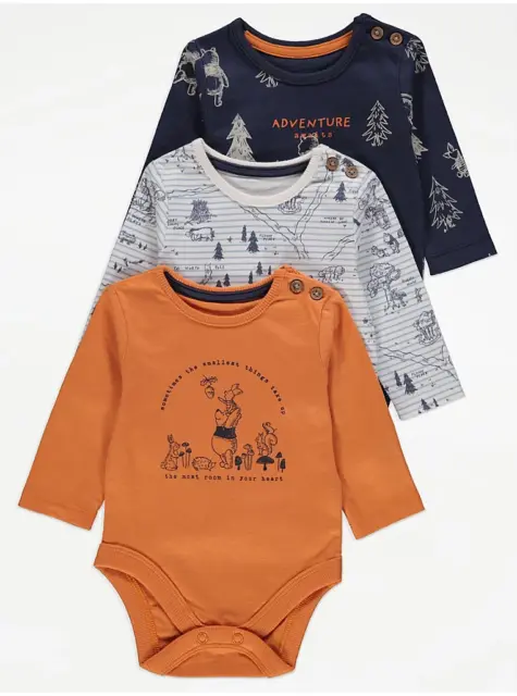 Disney Winnie the Pooh Bodysuits Vests 3 Pack Baby Boys 0-6 Months BNWT
