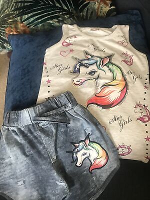 Girls Summer Unicorn Set Shorts With Light Up  With Top Size 7 Years