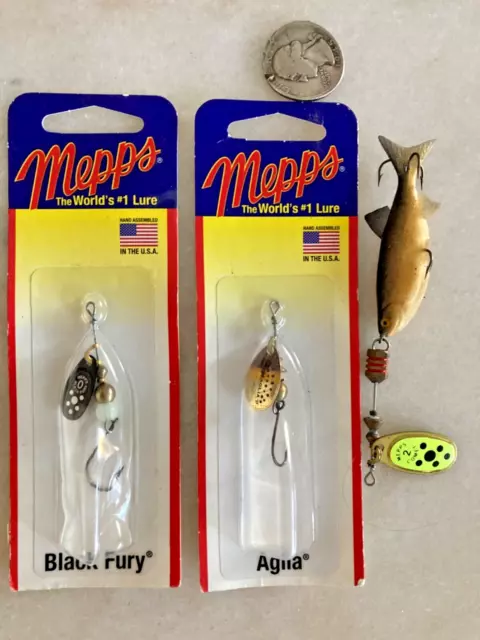 Vintage Mepps #0 COMET MINNOW Pearl/Blue 1 1/2 Soft inline Spinner Fishing  Lure
