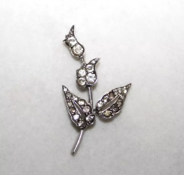 Beautiful Edwardian Sterling Silver & Paste Flower Sprig Pendant 1900s English