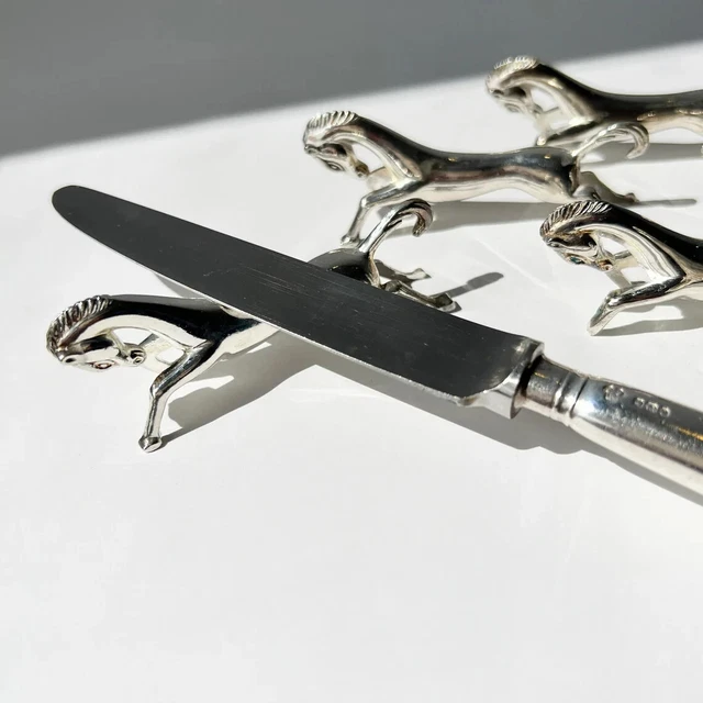 New Old Stock Vintage Silverplate Miniature French Horse Knife Rests Set of 6