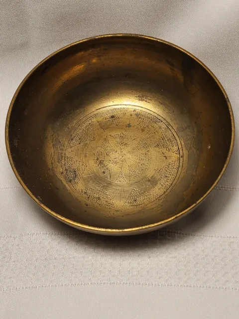 Brass Bowl Carved Vintage Antique Pot Engraved