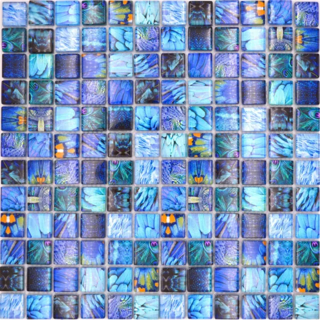 Glasmosaik Mosaikfliese blau glänzend Bird Wand Küche Bad Dusche WC 68-WL74_b