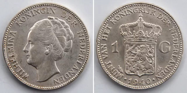 Niederlande/Nederland 1 Gulden 1940 Silber Wilhelmina vorzüglich