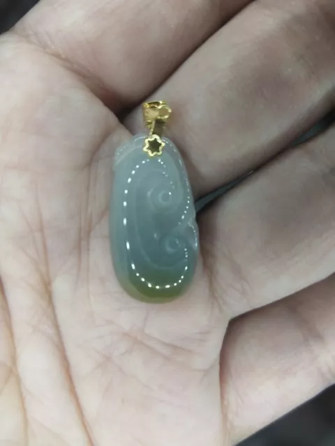 Natural Burma icy green jadeite jade 18K(au750) yellow gold ruyi pendant