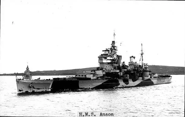 British Royal Navy Battleship HMS Anson SHIPPING NAVAL OLD PHOTO