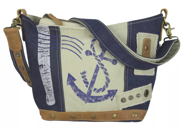 Sunsa Damen Canvas Taschen maritim blau Umhängetasche Schultertasche Anker