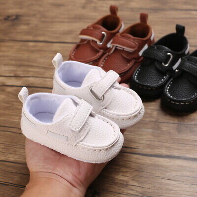 Newborn Baby Boy Pram Shoes Infant Toddler Faux Leather PreWalker Trainers 0-18M